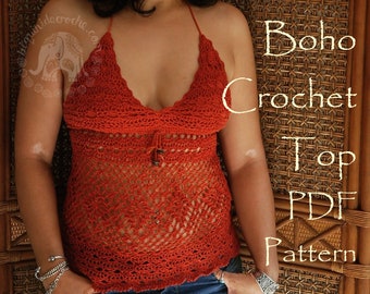 Boho Crochet Top Pattern | Crochet Top | Crochet Tutorial Row by Row | Halter Top Pattern |  Crochet Pattern | Summer Crochet | PDF Cochet