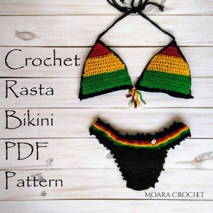 Gehaakte rastabikini | Gehaakte pdf-bikini met VERBORGEN ELASTIEK | Bikinipatroon | Reggaebikini | Gehaakte bikini | Haakpatroon | Haken