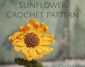 Crochet Sunflower Pattern - Step by step crochet flower and Leaf pattern with written | photo tutorial.