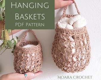 Crochet Hanging Basket PDF Pattern in two sizes- step by step written | photo tutorial