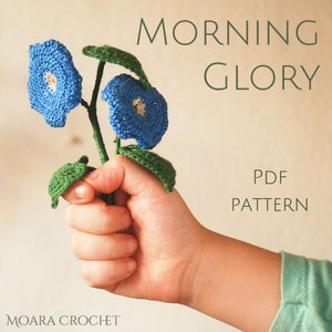 Morning Glory Blumenmuster häkeln - Schritt für Schritt Häkelblumen und Blatt Muster mit Schrift | Foto-Tutorial.