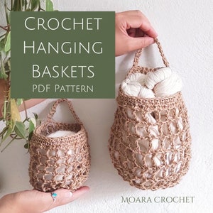 Crochet Hanging Basket PDF Pattern in two sizes step by step written photo tutorial image 1
