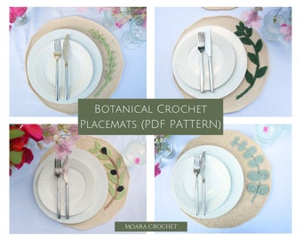 Botanical Crochet Placemat PDF Pattern - Including Eucalyptus, Olive Branch, Bay Leaf, & Rosemary Stem