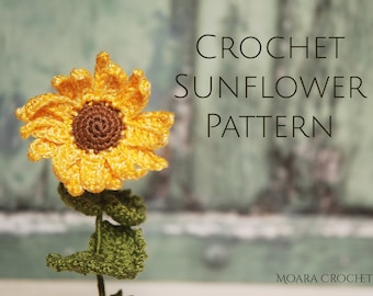 Crochet Sunflower Pattern - Step by step crochet flower and Leaf pattern with written | photo tutorial.