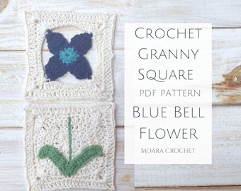 Crochet Granny Square Flower Pattern - Blue Bell Flower Step by step crochet pattern tutorial with lots of photos.