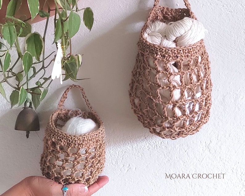 Crochet Hanging Basket PDF Pattern in two sizes step by step written photo tutorial image 8