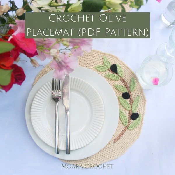 Botanical Olive Crochet Placemat PDF Pattern - Including step by step written Crochet tutorial.