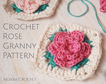 Crochet Rose Granny Square Pattern - Step by step crochet pattern tutorial with lots of photos.