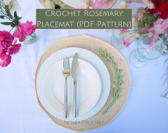 Botanical Rosemary Crochet Placemat PDF Pattern - Including step by step written Crochet tutorial.