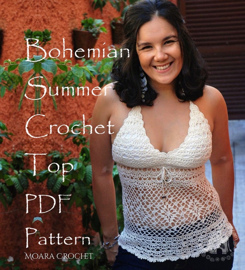 Bohemian Crochet Top Pattern Crochet Tutorial Row by Row in English Halter Top Pattern Crochet Top Crochet Pattern Summer Crochet image 1