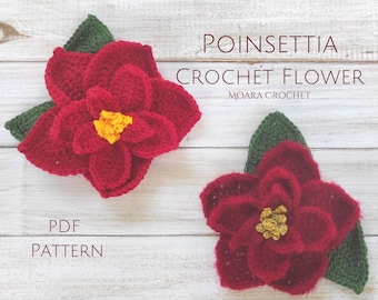 Crochet Poinsettia Flower - Step by step written photo Crochet PDF Pattern