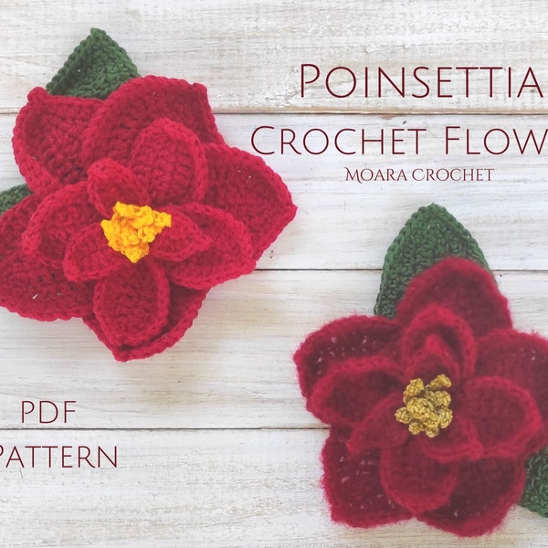 Crochet Poinsettia Flower - Step by step written photo Crochet PDF Pattern