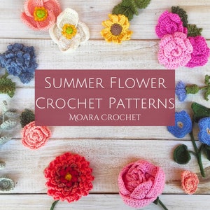 Crochet Summer Flower Collection PDF - Rose, Sunflower, Hydrangea, Poppy, Peony, Morning Glory, Frangipani, Lily,Dahlia,Thistle & Euclayptus