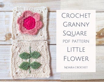 Crochet Granny Square Flower Pattern - Little Flower Step by step crochet pattern tutorial with lots of photos.
