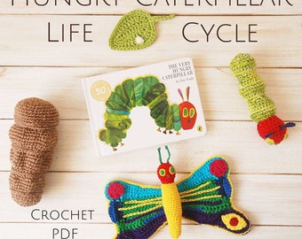 Crochet Caterpillar Life Cycle Play Set Pattern - The Very Hungry Caterpillar Amigurumi