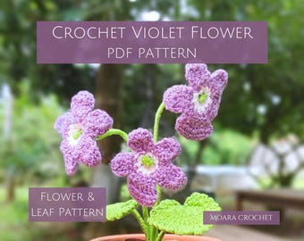 Crochet Violet Flower Pattern - Step by step written crochet flower pattern with lots of photos. Flower and leaf Pattern included