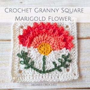 Crochet Granny Square Flower Pattern - Marigold Flower Step by step crochet pattern tutorial with lots of photos.