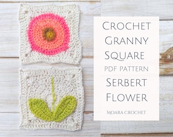 Modern Crochet Granny Square Flower Pattern - Sherbert Flower Step by step crochet pattern tutorial with lots of photos.