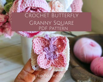 Crochet Butterfly Granny Square Pattern - 3D Crochet motif. Step by step crochet pattern tutorial with lots of photos.