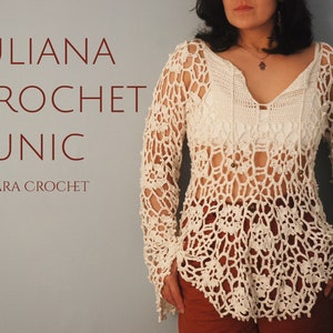 Juliana Crochet Tunic Pattern - Step by step written photo tutorial crochet PDF pattern. Bohemian crochet tunic perfect for any season.
