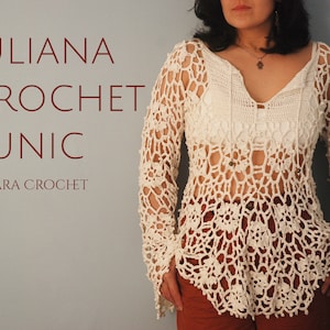 Juliana Crochet Tunic Pattern - Step by step written photo tutorial crochet PDF pattern. Bohemian crochet tunic perfect for any season.