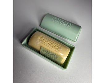 Saponetta viso vintage Clinique delicata con astuccio da viaggio verde firmato. Nuova.