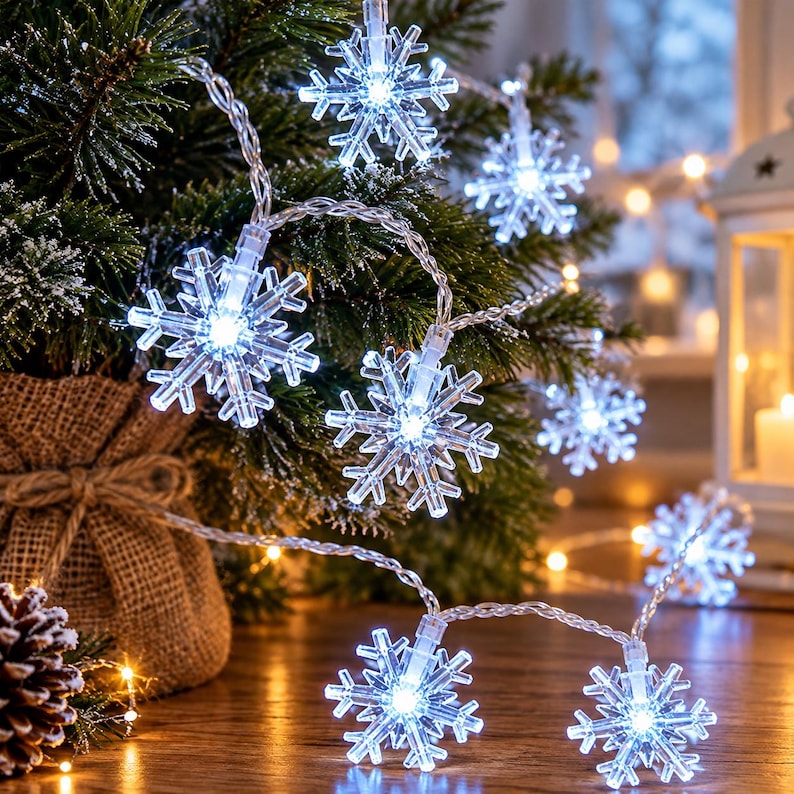 LED Snowflake String Lights, Christmas Fairy Light Garland, USB or ...