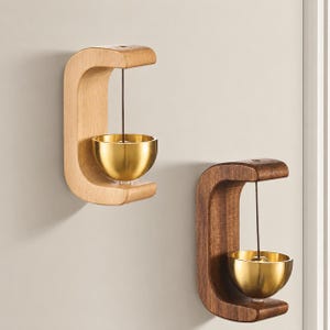Japanese Style Wooden Doorbell, Magnetic Door Entry Bell, Brass Door Chime, Wooden Doorbell, Japandi Home Decor