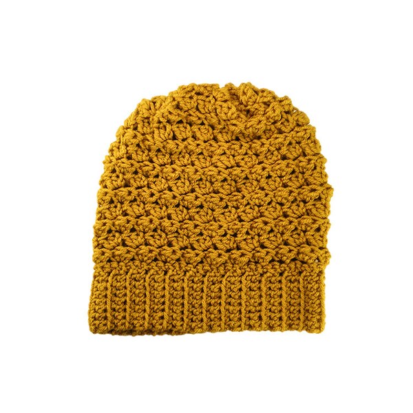 Womens Mens Ripple Slouchy Beanie Hat in Mustard Yellow