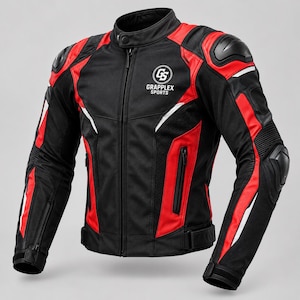 Chaqueta de moto negra y roja, chaqueta deportiva para motociclistas con protecciones en hombros y codos.