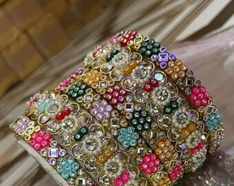 Gold Kundan Pearl Bridal Bangle Set, Indian Wedding Chooda, Ethnic Bracelet Jewelry