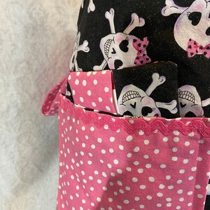 Reversible Apron in Sparkly Skulls with Sassy Pink Bows, and Pink Polka Dots. Hot and Sweet for those wild nights in the kitchen... image 5