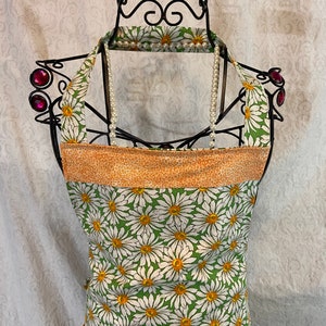 Apron, Reversible  in Poppin&#39; Daisies of Orange and Fresh White and Green. A breath of fresh air ...