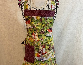 Reversible Apron in a Vineyard Beauty of Vines, Wine and Fruit, Bright, and Cheery to spice up your favorite Recipes