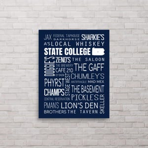 Póster impreso de los bares de Pensilvania de State College PA