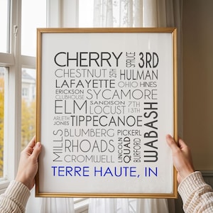 Terre Haute Indiana: University Street Names Poster