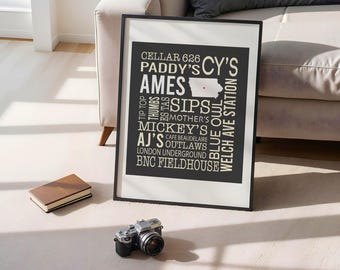 Póster/regalo impreso de las barras de Ames, Iowa