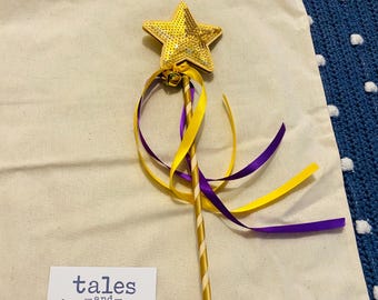 Fairy Princess Wand – Gold Star Dress‑Up Wand with Colorful Ribbons