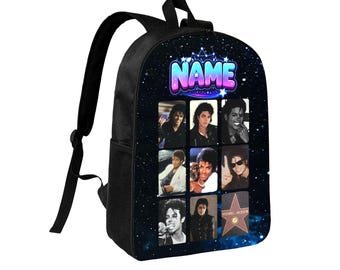 Personalized Pop Music Icon Backpack, Custom Name Galaxy School Bag, Vintage Singer Photo Collage Laptop Backpack, Music Fan Gift