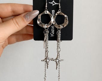Asymmetrische Stern Ohrringe Silber | Statement Earrings | Edelstahl Ketten | Alternative Schmuck | Handgemacht