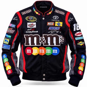Chaqueta de carreras M&M vintage estilo NASCAR, ropa de abrigo para deportes de motor, camisa gratis, ajuste personalizado.