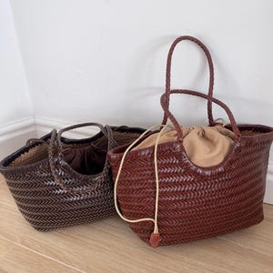 Geflochtene Echtleder Tasche Damen – Bolso tejido - Cognac Braun – Large Flechttasche – Elegante Strandtasche.