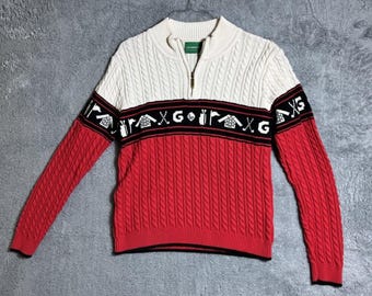 Vintage Liz Claiborne Golf-Strickpullover mit Zopfmuster und Viertelreißverschluss aus den 90er Jahren, Damengröße S, Baumwolle