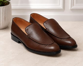 Handmade Brown Leather Belgian Loafers for Men