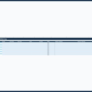 May include: A digital spreadsheet titled Review Action Log with columns for Action ID, Case ID, Action Date, Action Type, Owner, Due Date, Status, Evidence, Rationale, Outcome, and Follow-up. The rows list Action IDs from ACT-001 to ACT-012.