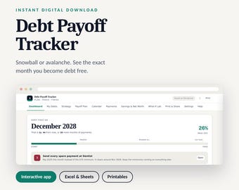Debt Payoff Tracker Spreadsheet & App | Snowball Avalanche Calculator (Digital Download)
