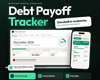 Debt Payoff Tracker Spreadsheet & App | Snowball Avalanche Calculator (Digital Download)