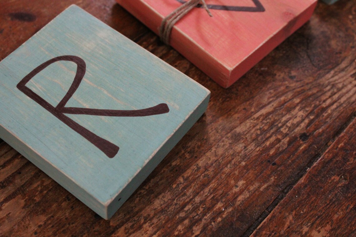 Wood block initials wood letters wood decor rustic Etsy
