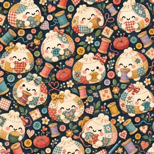 Patchwork Dumpling Sewing Cotton Fabric, Cute Quilting Fabric, 100% Cotton Printed Fabric for Bags, Pouches and Crafts