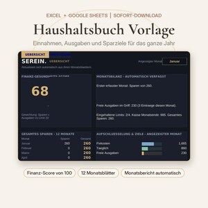 Haushaltsbuch Vorlage für Excel und Google Sheets, Dashboard-Ansicht